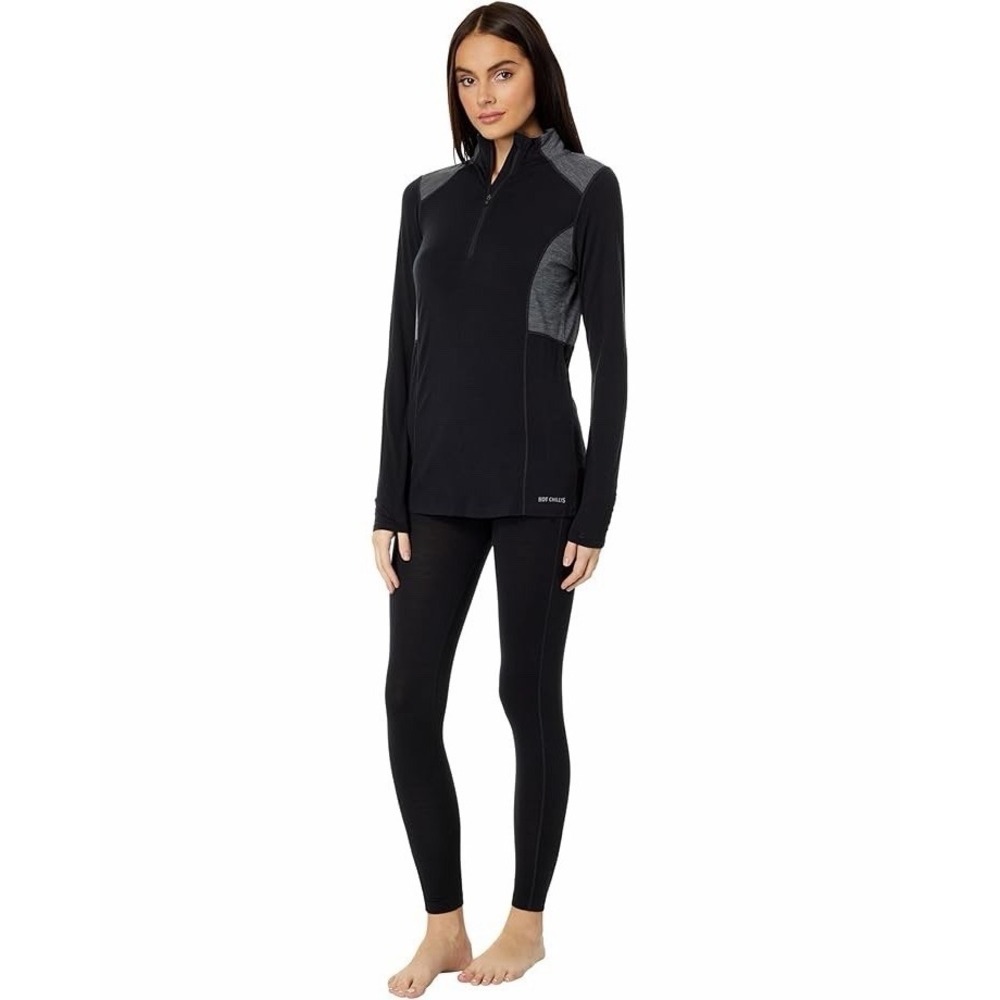Hot Chillys Pullover Womens XL Black Gray 1/4 Zip Wool Clima-Wool Base Layer Ski